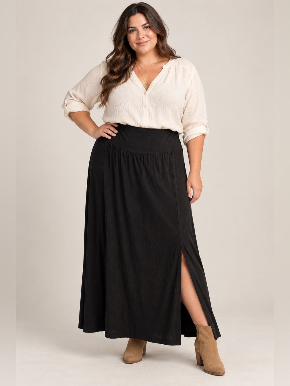 I.N. Studio Woman Black Maxi Skirt Side Slit Plus Size 1X - Picture 4 of 5